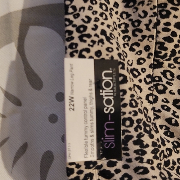 Slimsation Leopard Print Pants 22W Plus Size NWT Black Tan Stretch Flat Front - Picture 5 of 6